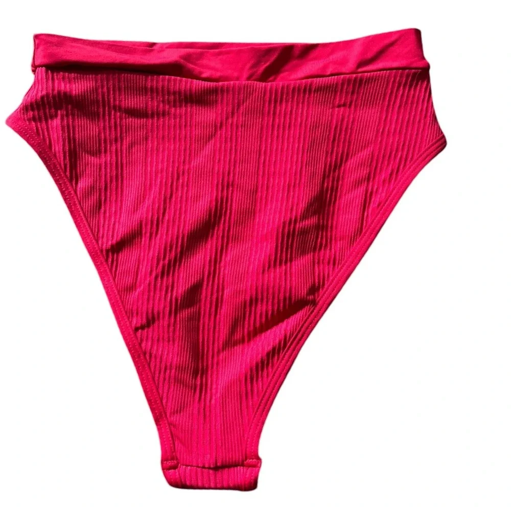 L*Space Frenchi Bitsy Cut High Waisted Ribbed Bikini Bottom Red Large NWOT